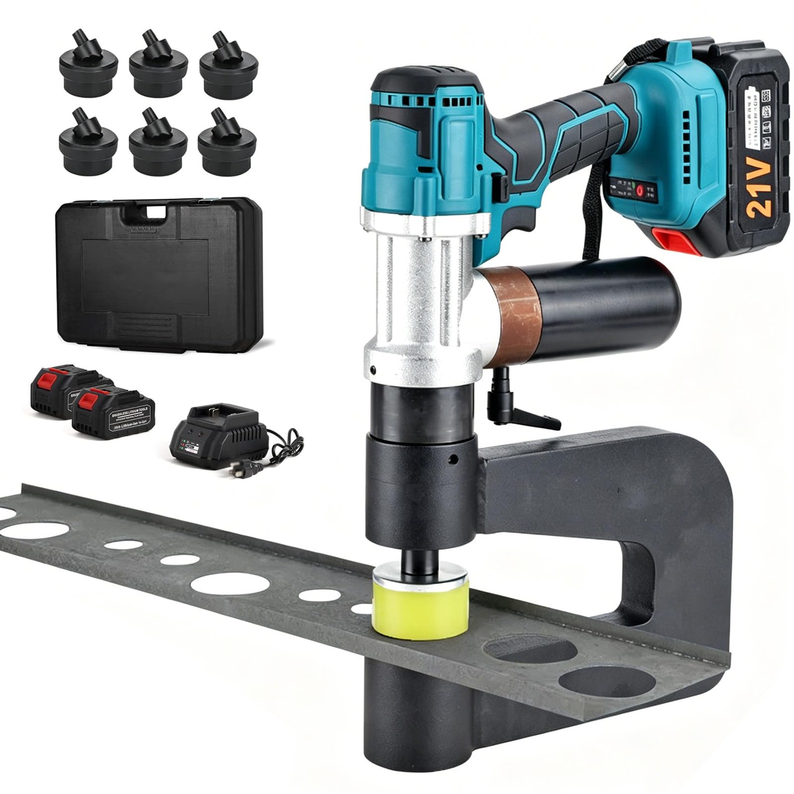 Punzonatrice Idraulica a Batteria con Motore Brushless, capacità di Punzonatura 16-50mm, 6 Set Punzoni e Matrici Inclusi, Punzonatura ad Alta Precisione per Lamiere Metalliche MZS 50X