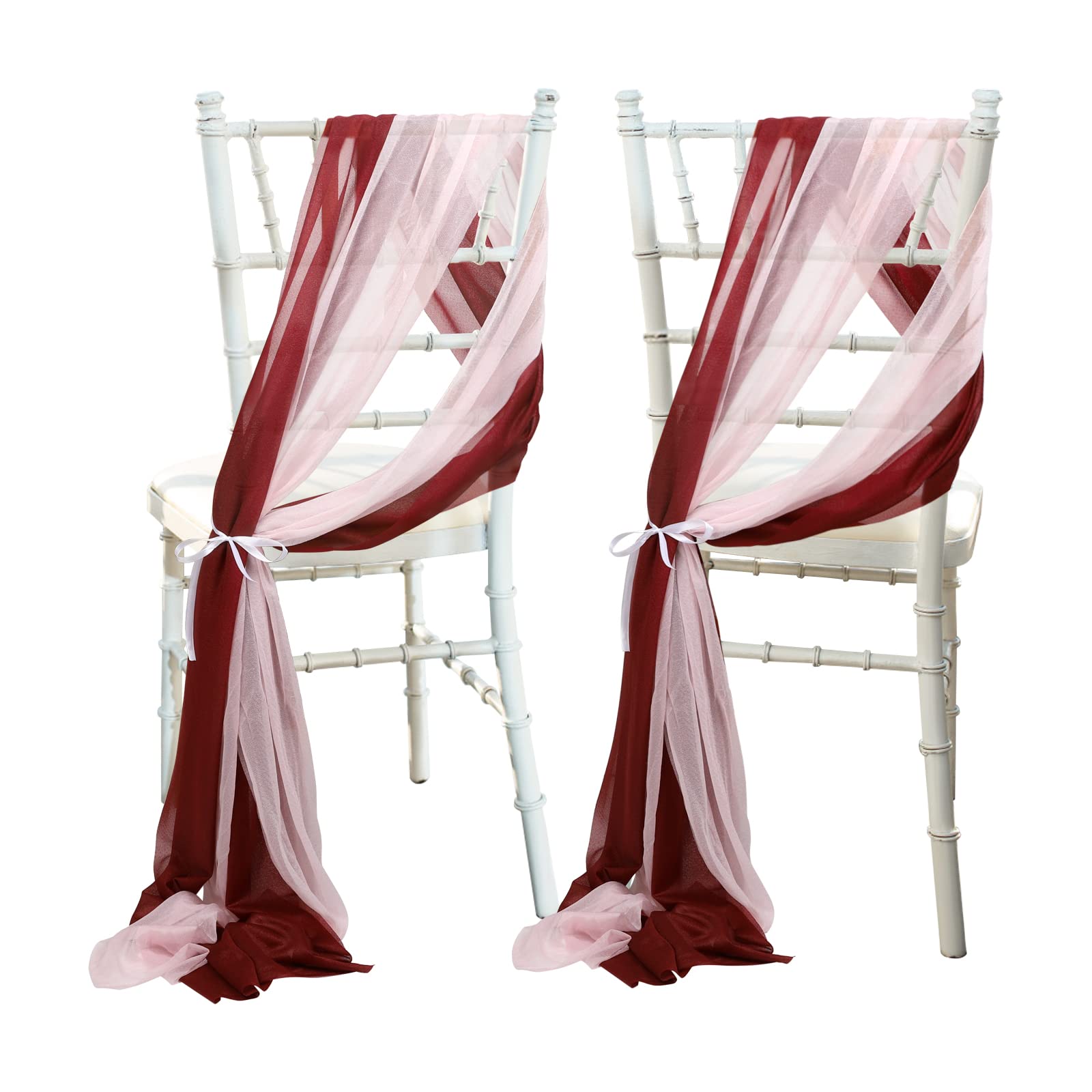 Muiltvoe Wedding Chair Decorations Chiffon Chair Sashes, 8Set Draping Fabric Aisle Chair Back Tulle for Ceremony Reception Banquet Party (dark light pink)