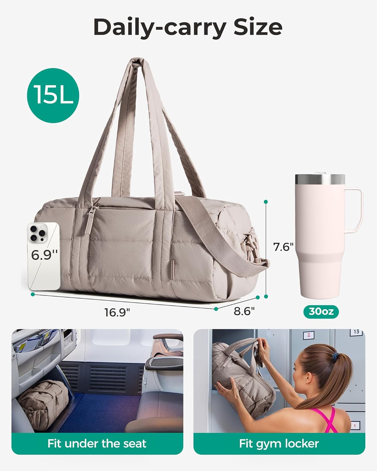 BAGSMART Reiki Gym Bag for Women, Mini/Medium Crossbody Bags for Women, 5L Dance Bag with Detachable Strap, 15L Yoga Mate Bag with Wet & Dry Pocket, Medium/Candy Pink - Image 2