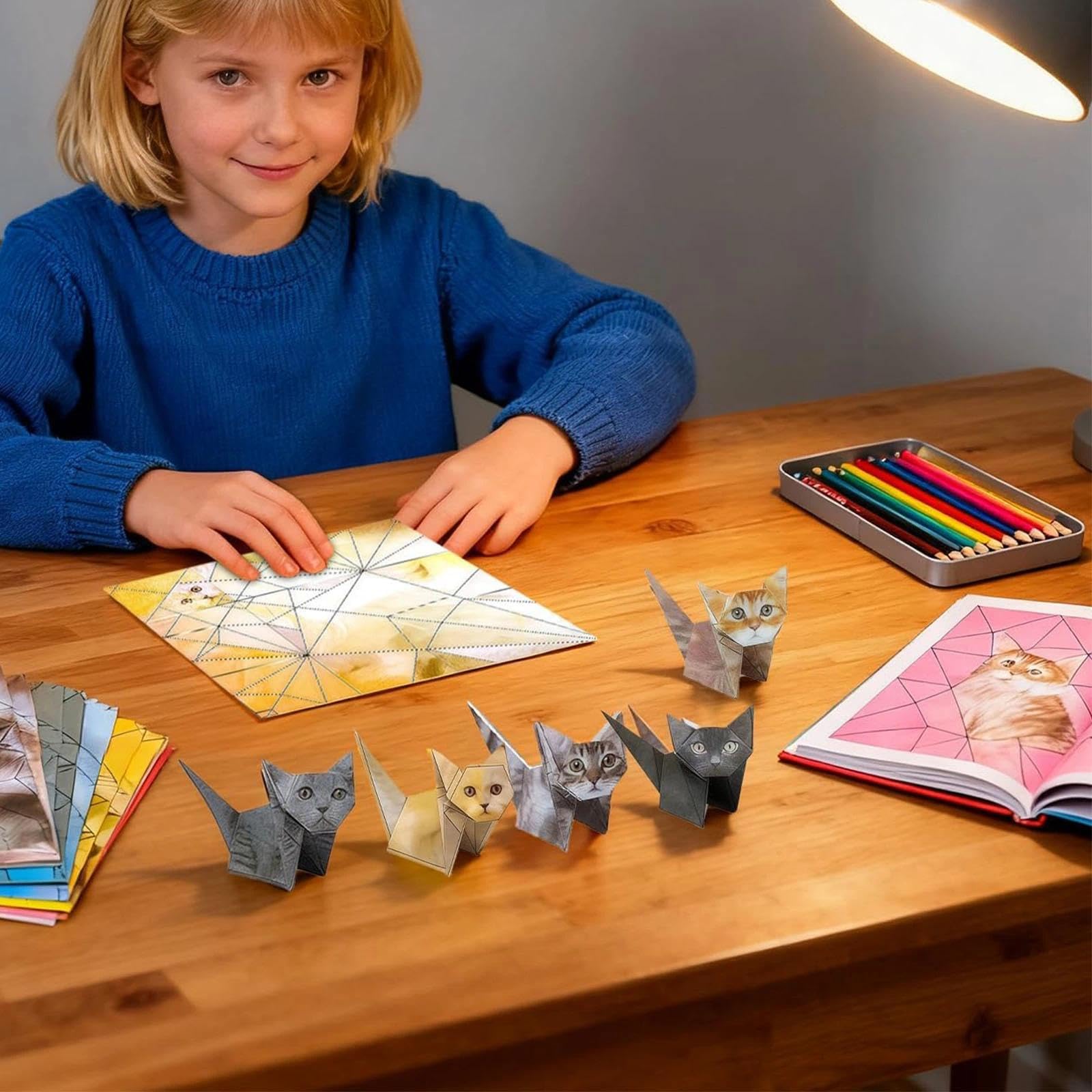 dinghaole 50 Pcs DIY Paper Cats Origami Kit, 3D Origami Cats to Fold Cute Cat Figures, Creative Origami Animal Kits - Image 4