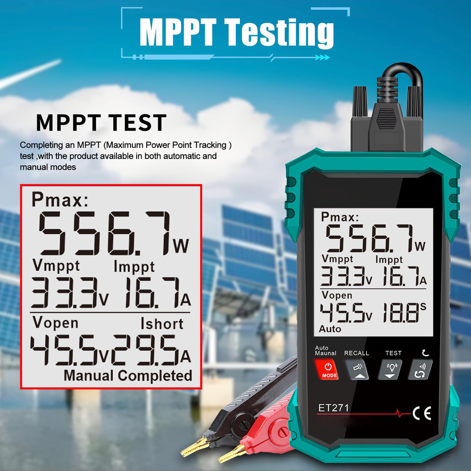 Tester per Pannelli Solari Dispositivo di Test Fotovoltaico Portatile da Massimo 2000 W per Tecnici in Impianti di Energia Solare Materiale ABS