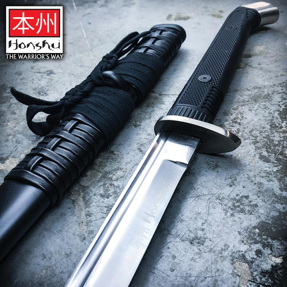 Honshu Boshin Katana with Scabbard | Full-Tang | 30 3/8" 1060 High Carbon Steel Blade | Rugged Non-Slip TPR Handle | Lanyard Hole | For Martial Arts or Collecting | Hand-Forged | Overall Length 40.75"