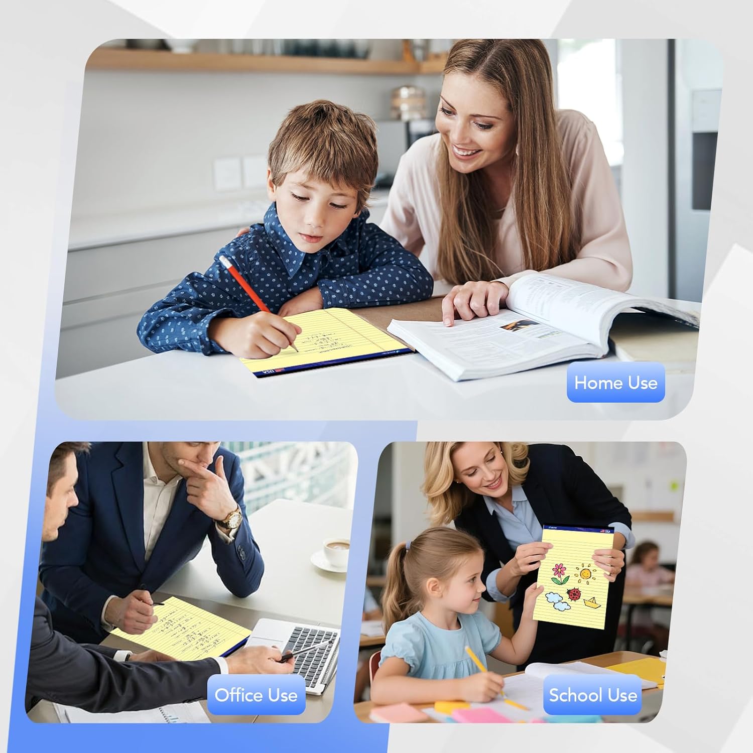 WritePads Legal note pads 8.5"x11" Legal Pads,Wide Ruled,Canary Paper,12 Pack,50 Sheets Per Writing Pad,Micro perforated Writing Pad,BL-MCY50W-12PAD