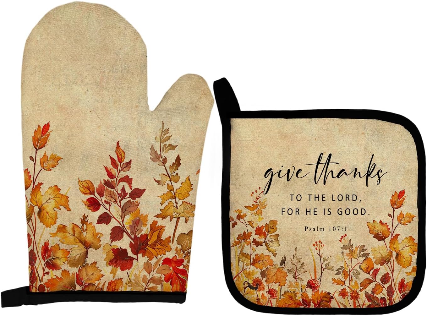 Christian Fall Oven Mitts and Pot Holders Sets, Bible Verse Rustic Autumn Maple Leaf Botanical Oven Mitts, Christian Gifts for Women Over Mittens for Kitchen Decor, Fall Over Gloves Gifts