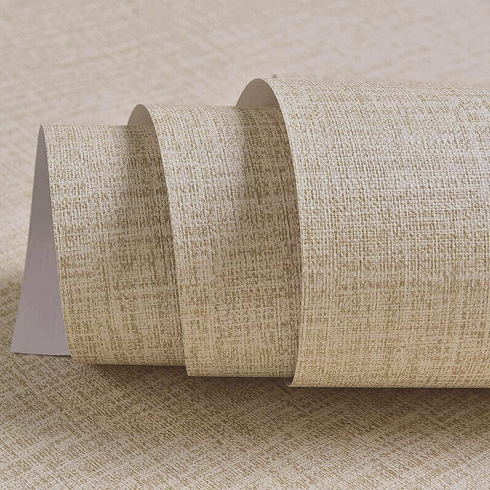 Papier peint en lin autocollant en vinyle uni 40cm x 590cm pour meubles et chambre