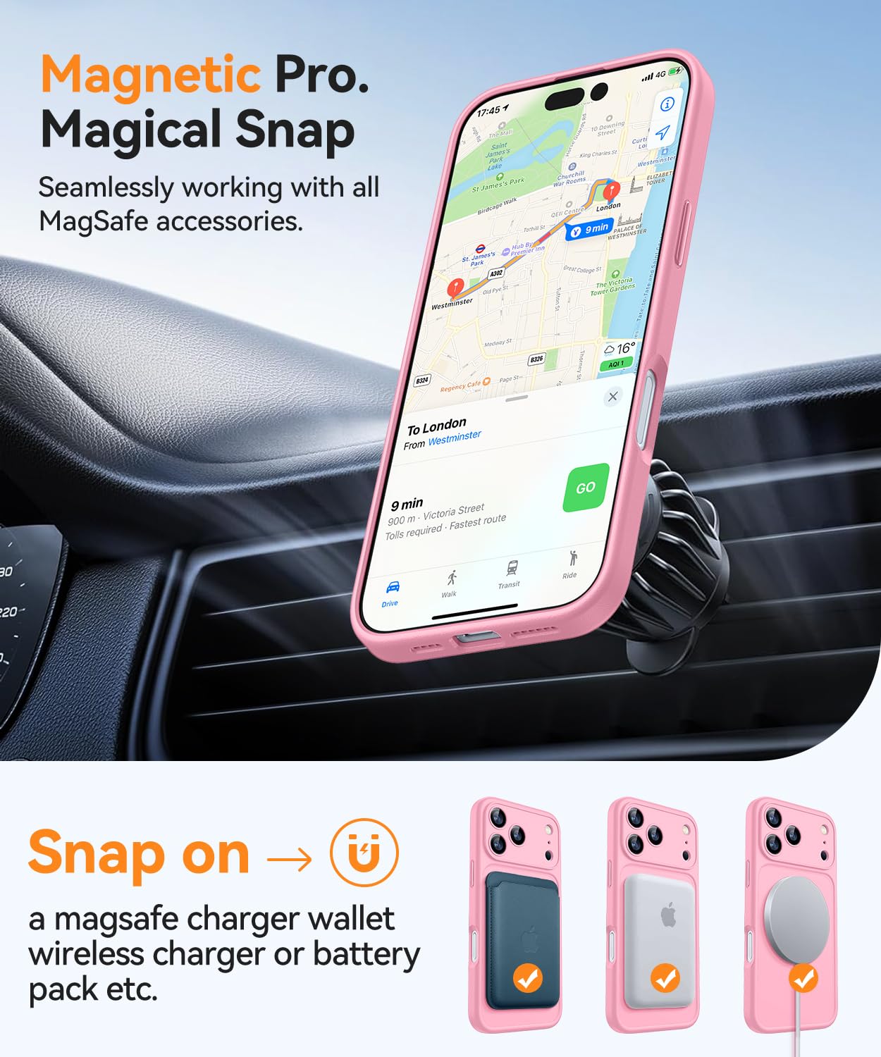 CANSHN Cover Magnetica per iPhone 17 Pro(6,3 Pollici), Compatibile con MagSafe, [Protezione Completa Della Fotocamera], Custodia Traslucida Opaca Protettiva Sottile Antiurto,Rosa