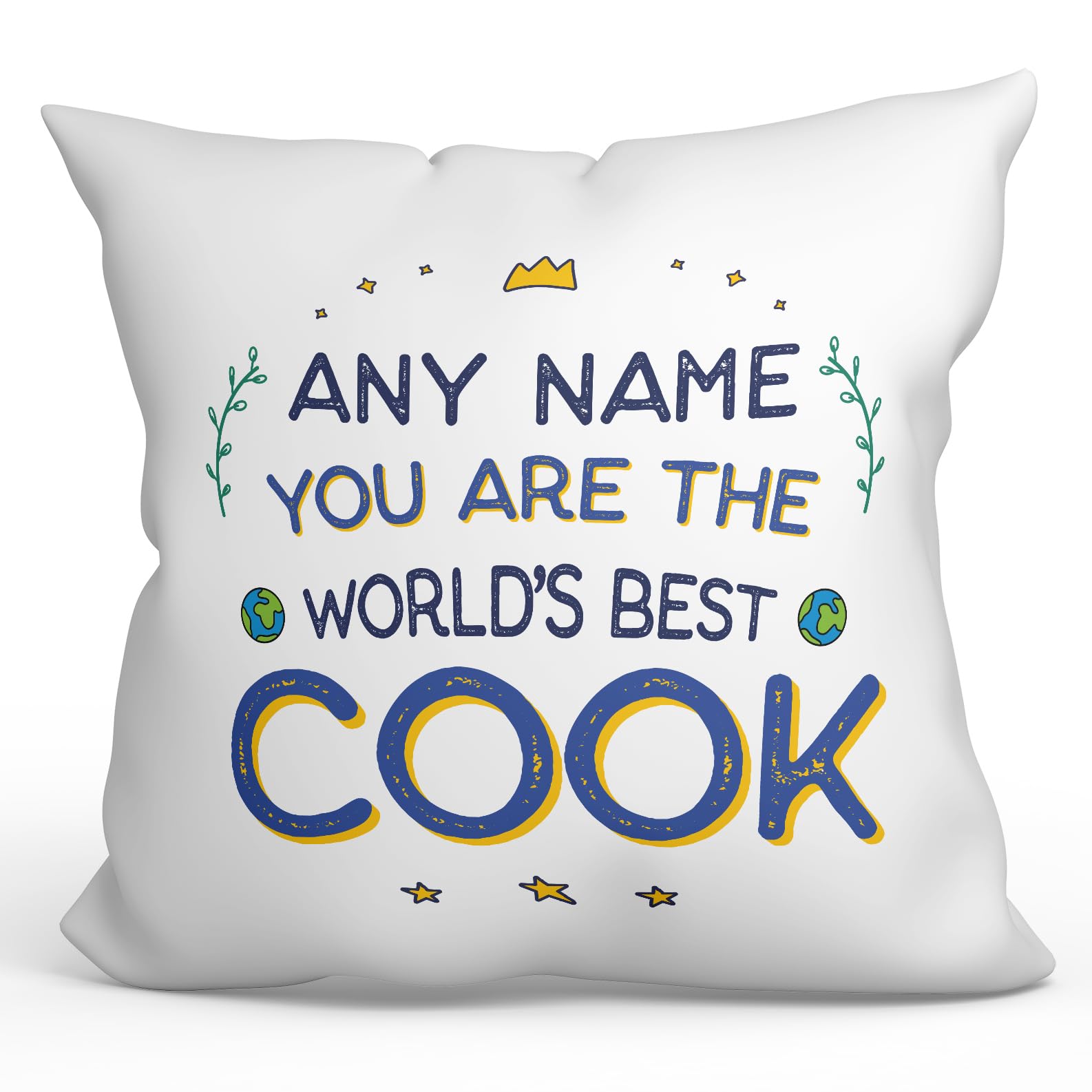 MUGFFINS Personalised Cushion for COOK Padding included - in English - World's Best - Funny custom gift - Pillow: cover and filling 15.7x15.7 inches โ image 1