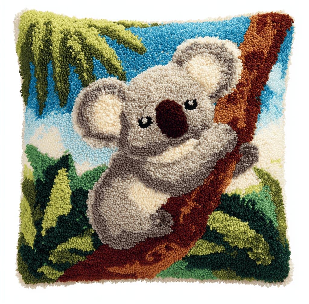 Decor Latch Hook Cushion Kit,Jungle Koala DIY Pillow Cover 43X43Cm