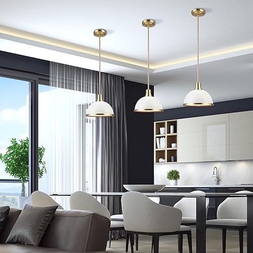 Miniatura 5 de Globe Electric 60824 Colgante de 1 luz, blanco mate, detalles de latón mate, isla de cocina, cafetería, decorativo, lámpara colgante de techo,