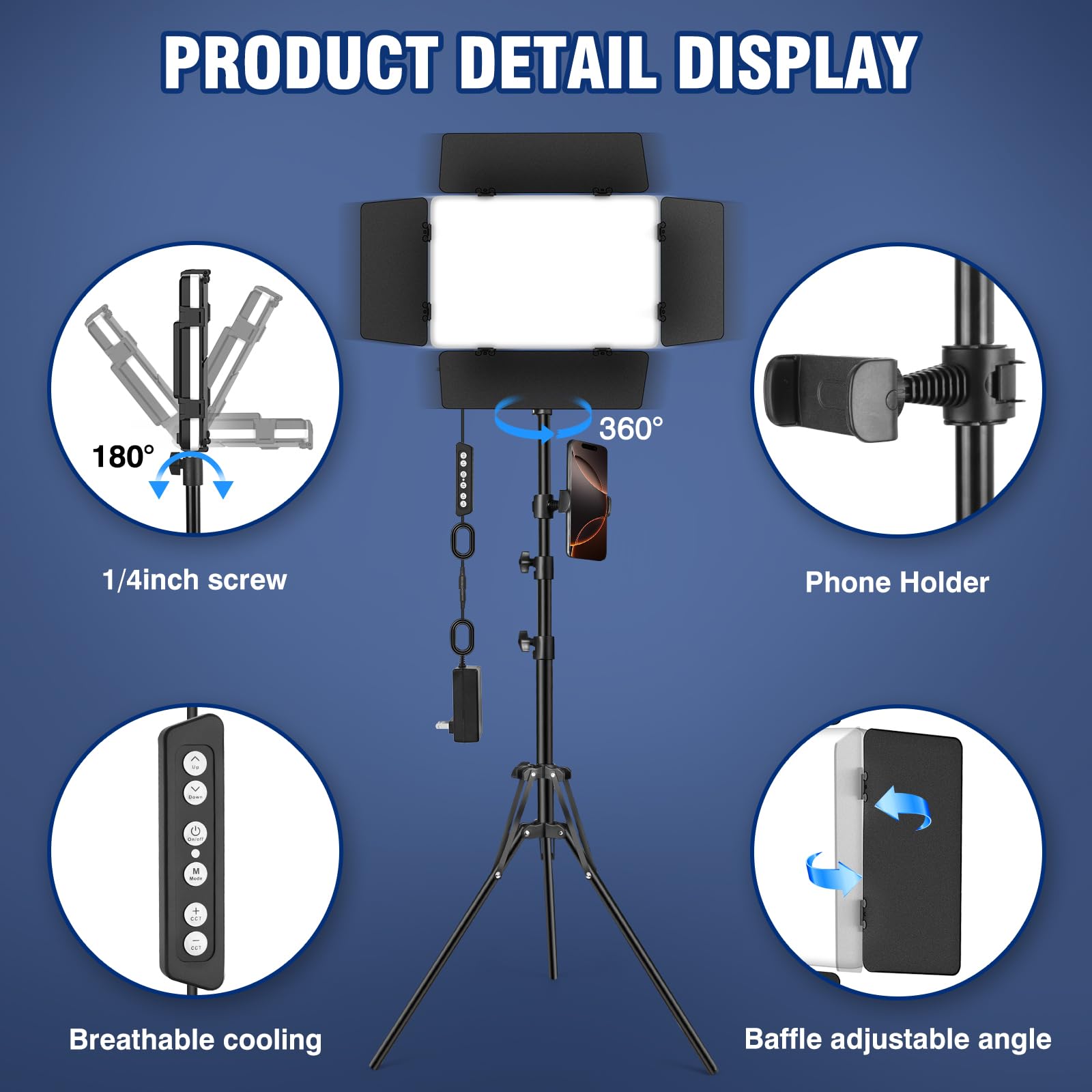 LED Video Light Kit with Barn Door, Kewaiaa 30W Photography Light Panel with Stand, 3000Lux 2500K-8500K Dimmable Studio Lights for Video Recording/Filming/Photoshoot Shooting/Live Streaming