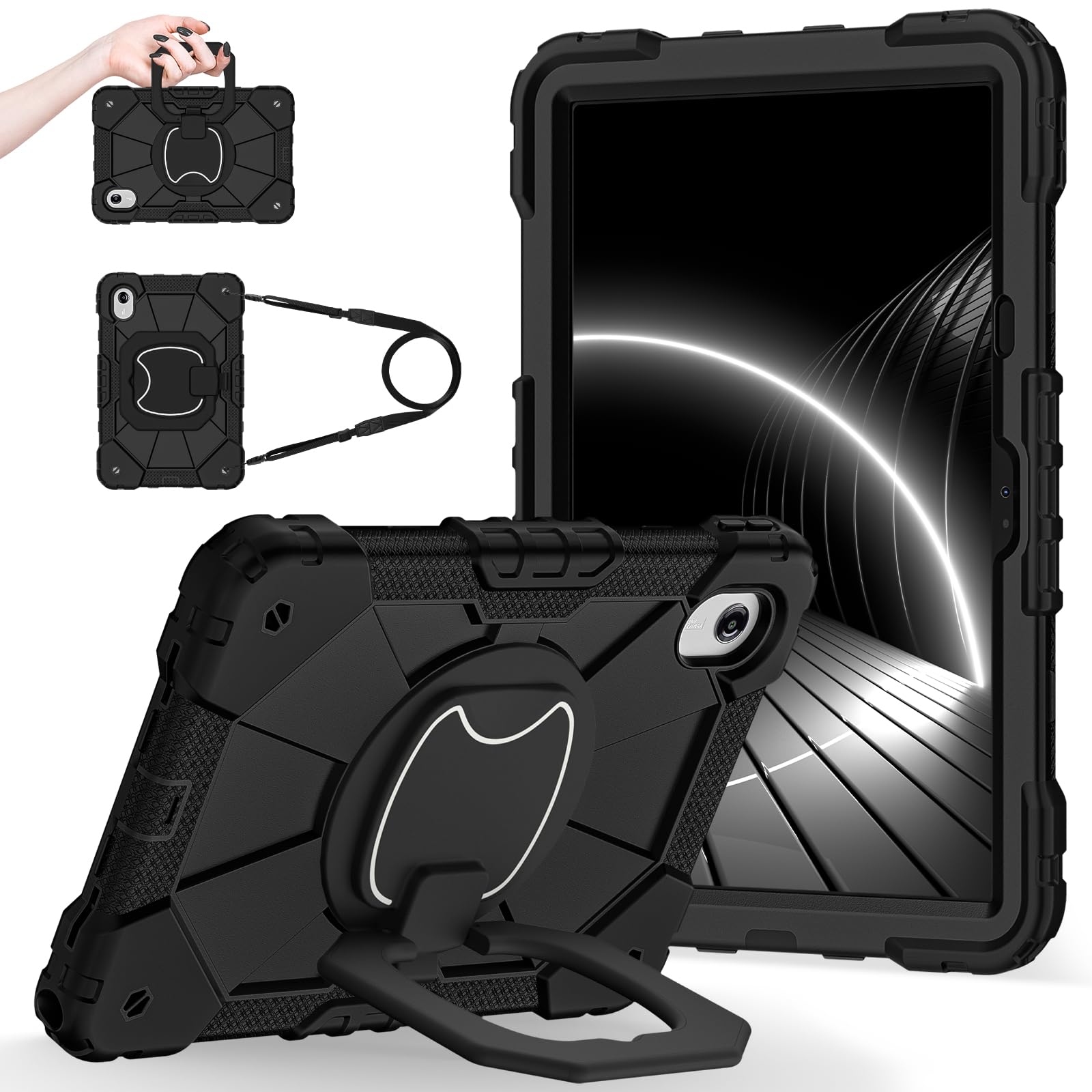 Kompatybilne z Motorola Moto Pad 60 Neo/Moto Pad 11 2026 etui z podpórką, odporne na wstrząsy etui, wytrzymałe etui, odporne na upadki, tablet PC, osłona ochronna na ramię (czarne)