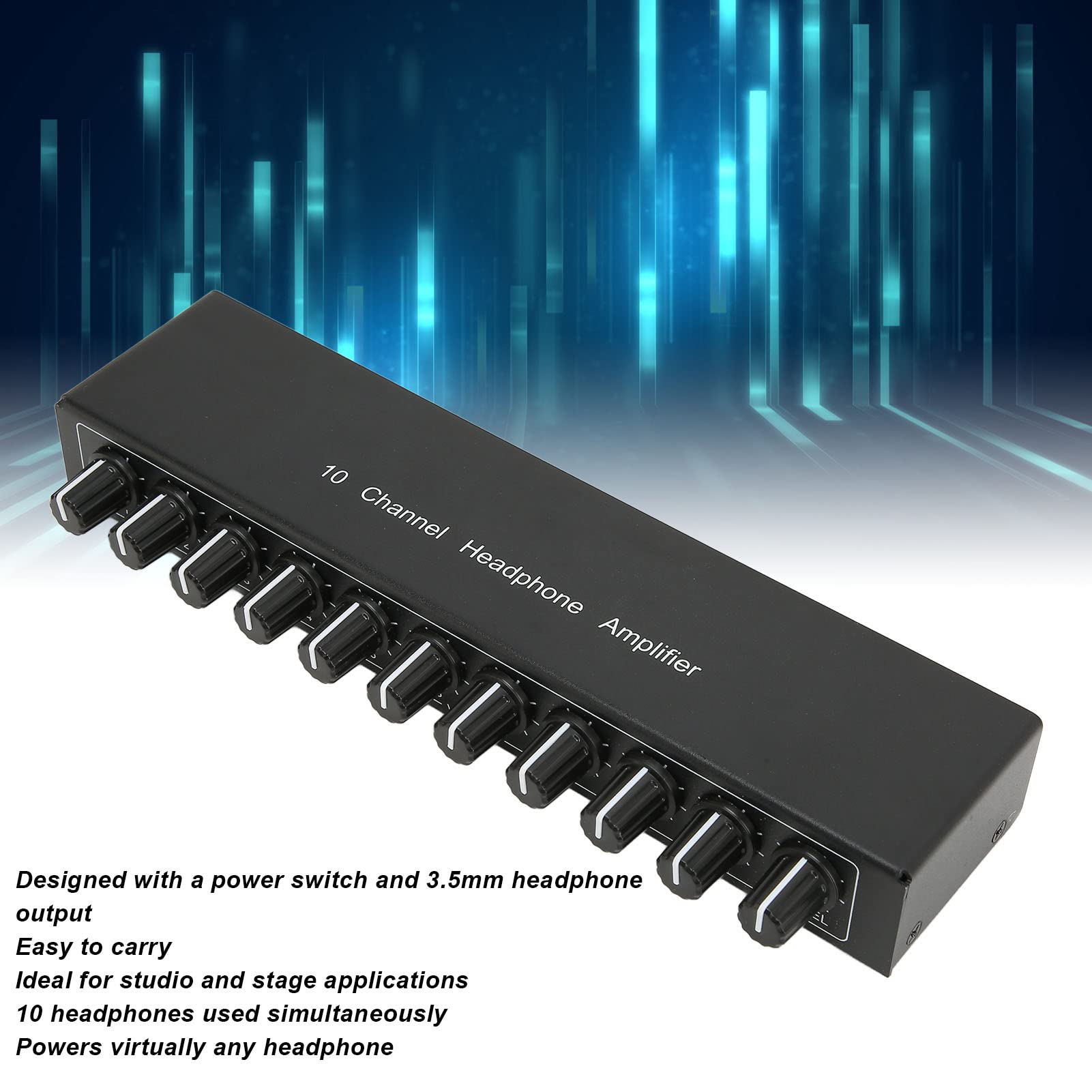 Annadue Amplificatore per Cuffie, Aux Mini Jack TRS, Ingresso da 3,5 Mm Amplificatore 1 in 10 out, Distributore per Cuffie per Studio e Palcoscenico (100-240 V)