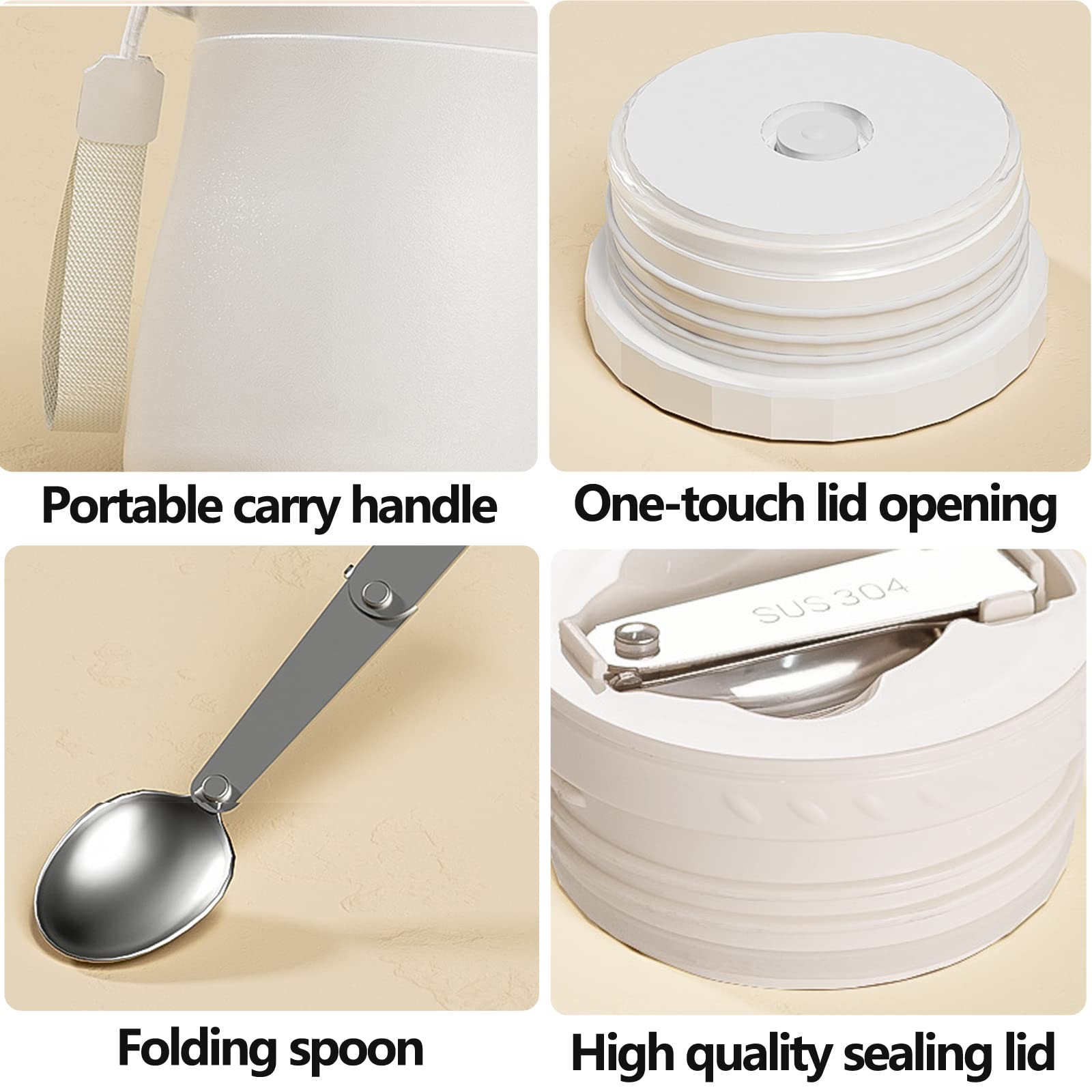 LANMOU Contenitore Termico per Alimenti, 600ml & 800ml Thermos per Alimenti sottovuoto di Acciaio Inossidabile con Un Cucchiaio Pieghevole per Cibi Caldi e Freddi (600ml,Green)