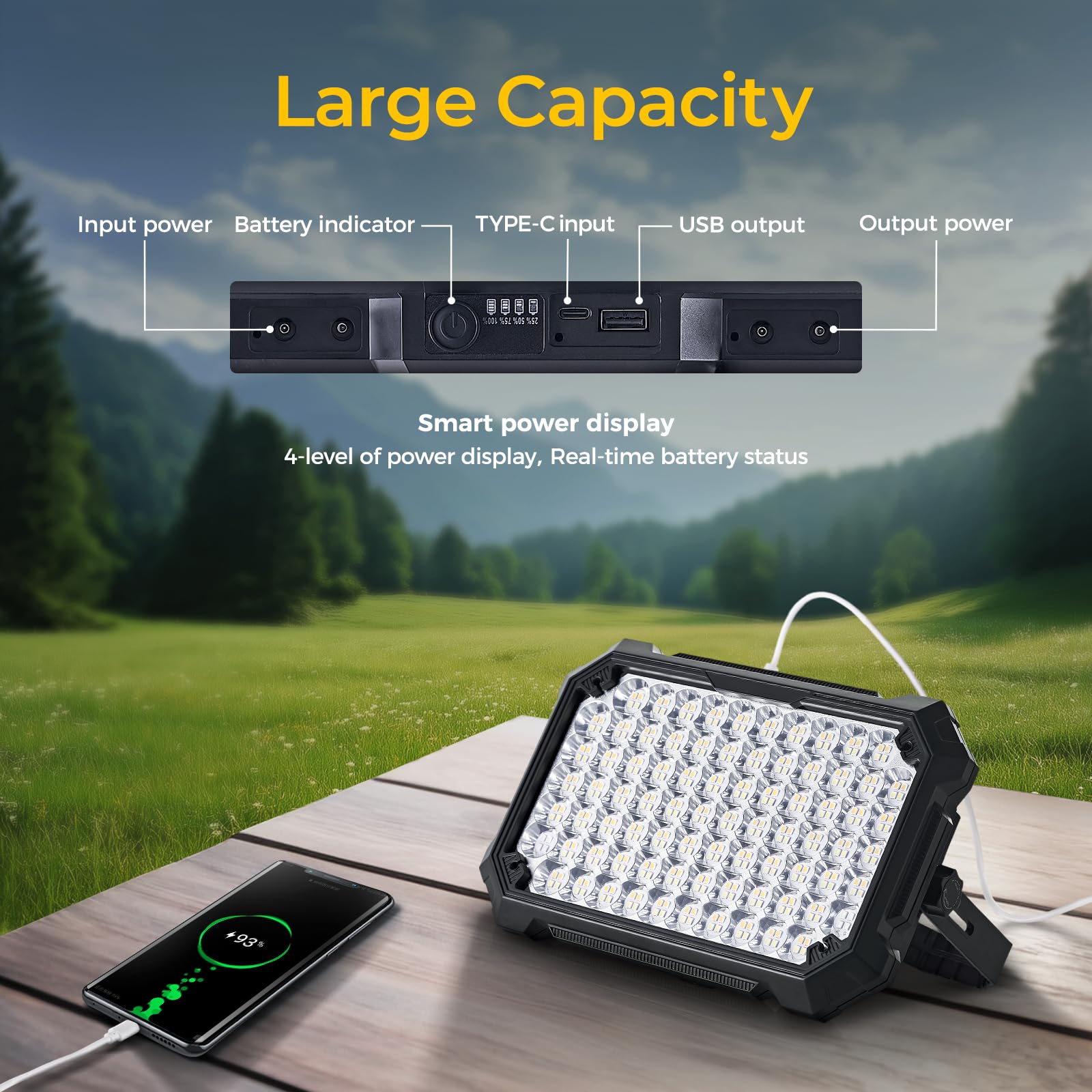 Lanterna da campeggio solare a LED, luci da campeggio portatili, ricaricabili tramite USB, 8000 lm, IP67, impermeabili, perfette per interruzioni di corrente, emergenza, uragano, escursionismo