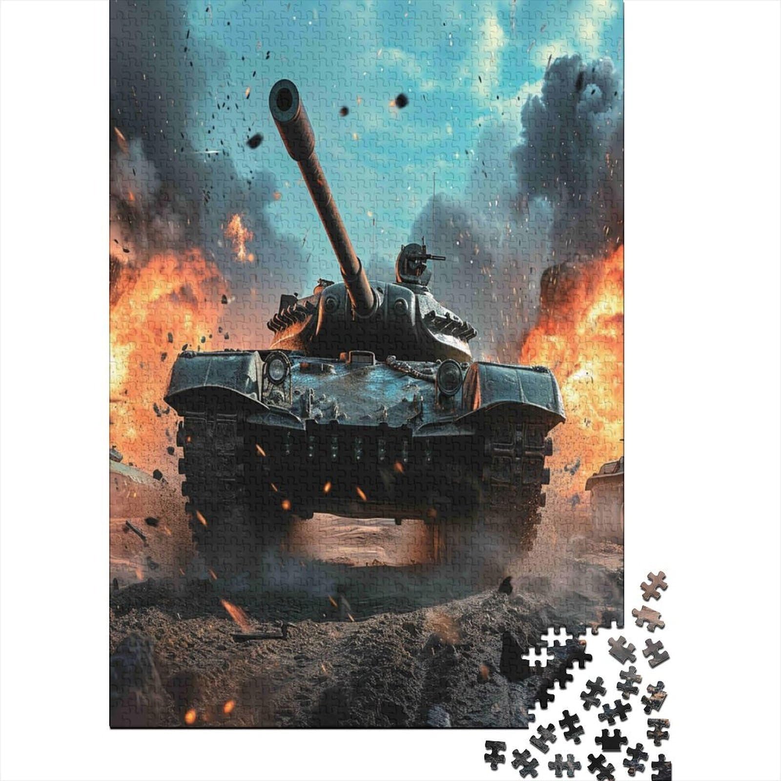 3D Printed Battle Tank Explosion Fitted Sheet Microfiber Soft Breathable War Scene Mattress Cover Bedroom Decor 90x200x25cm