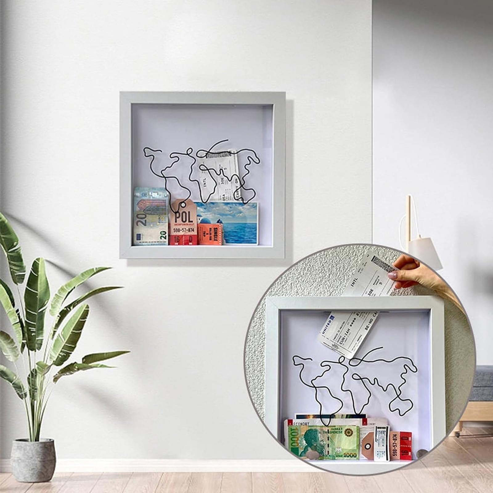 Ubervia® Adventure Archive Box - Travel Memory Collection Shadow Box With Slot on Top for Tickets - Picture Frame for Tabletop Display (12*12 in, White) 2