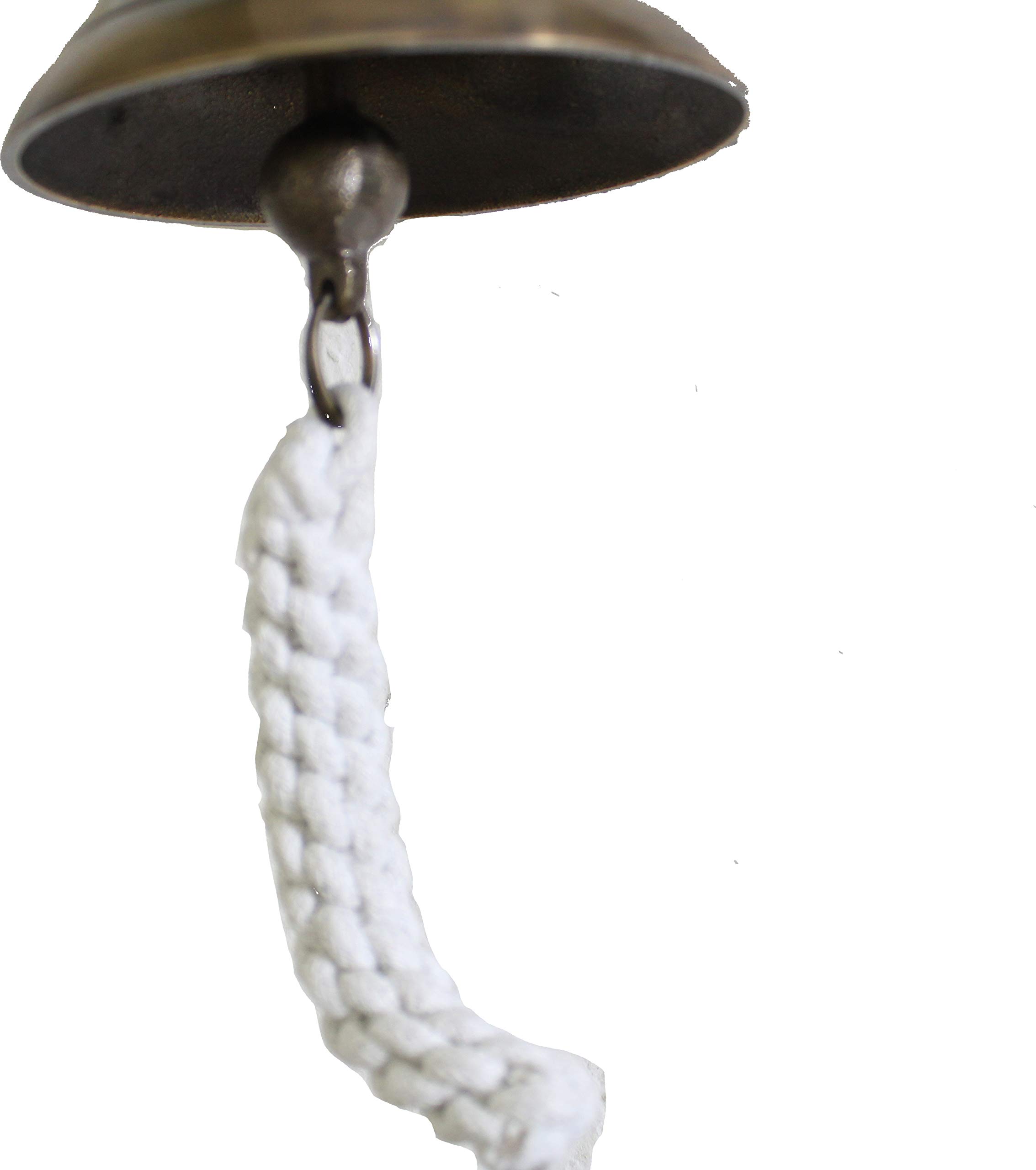 Campana de latón bruñido con timón y cordón para colgar en la pared. Decoración marítima para los amantes de los barcos.