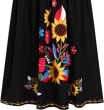 IKADEX Mexican Dress for Women Sunflower Print Off Shoulder Pageant Party Cinco de Mayo Dresses