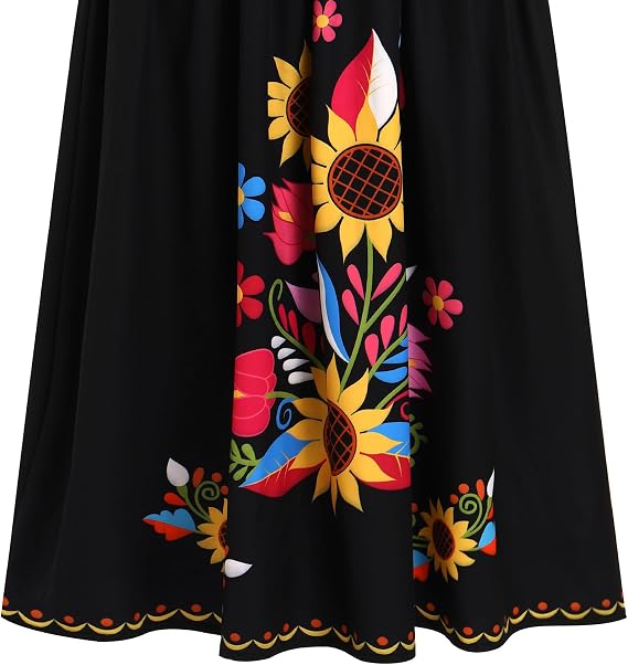 IKADEX Mexican Dress for Women Sunflower Print Off Shoulder Pageant Party Cinco de Mayo Dresses