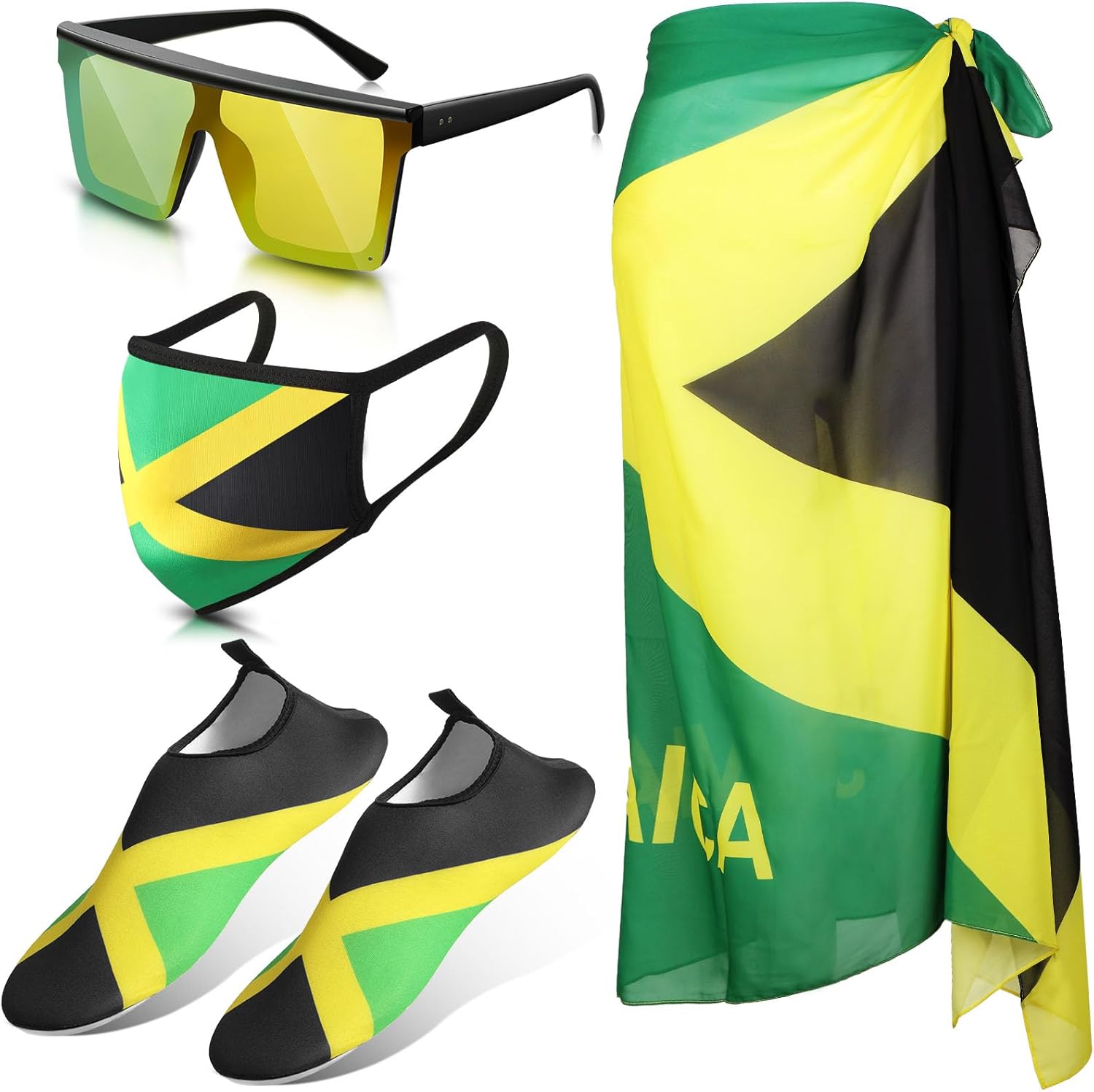 Yahenda 4 Pcs Jamaica Swimsuits for Women Set Include Water Shoes, Mask Sunglasses