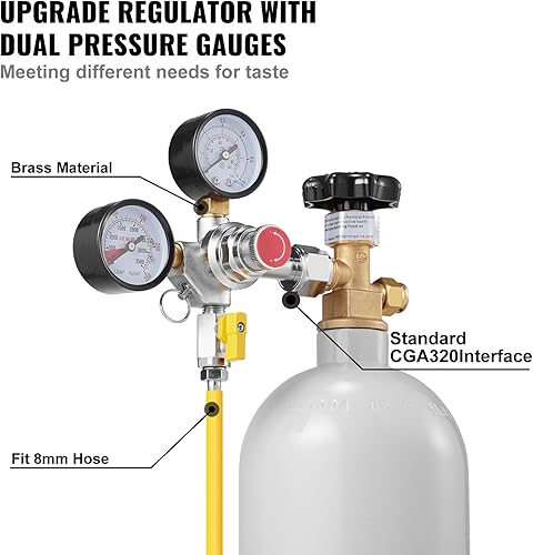 Miniatura 5 de VEVOR Regulador de doble calibre, medidor de regulador de CO2 con 0-60 PSI, sistema de gas de calibre de CO2 resistente, regulador de cerveza de