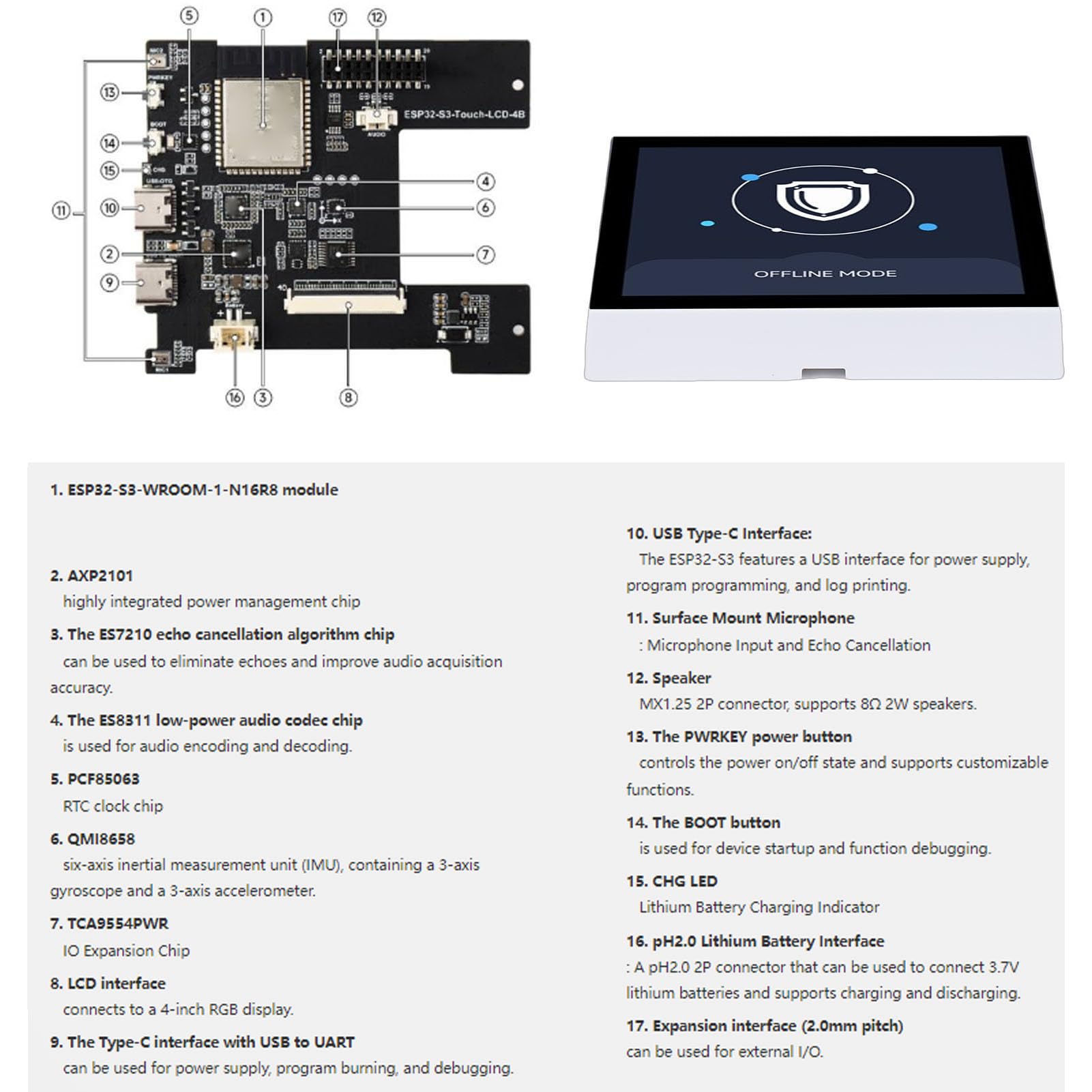 Generic 4-calowa Pojemnościowa Płytka Rozwojowa LCD z Dotykowym Wyświetlaczem Podwójna łączność 2,4 GHz WiFi Bluetooth BLE 5 do Wszechstronnych Projektów i Zaawansowanych zadań Programistycznych