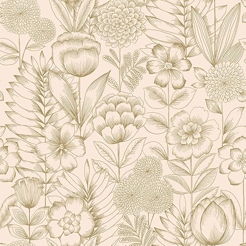 Tempaper Vintage Gold Homestead - Papel tapiz extraíble floral para despegar y pegar, 20.5 pulgadas x 16.5 pies, fabricado en los Estados Unidos