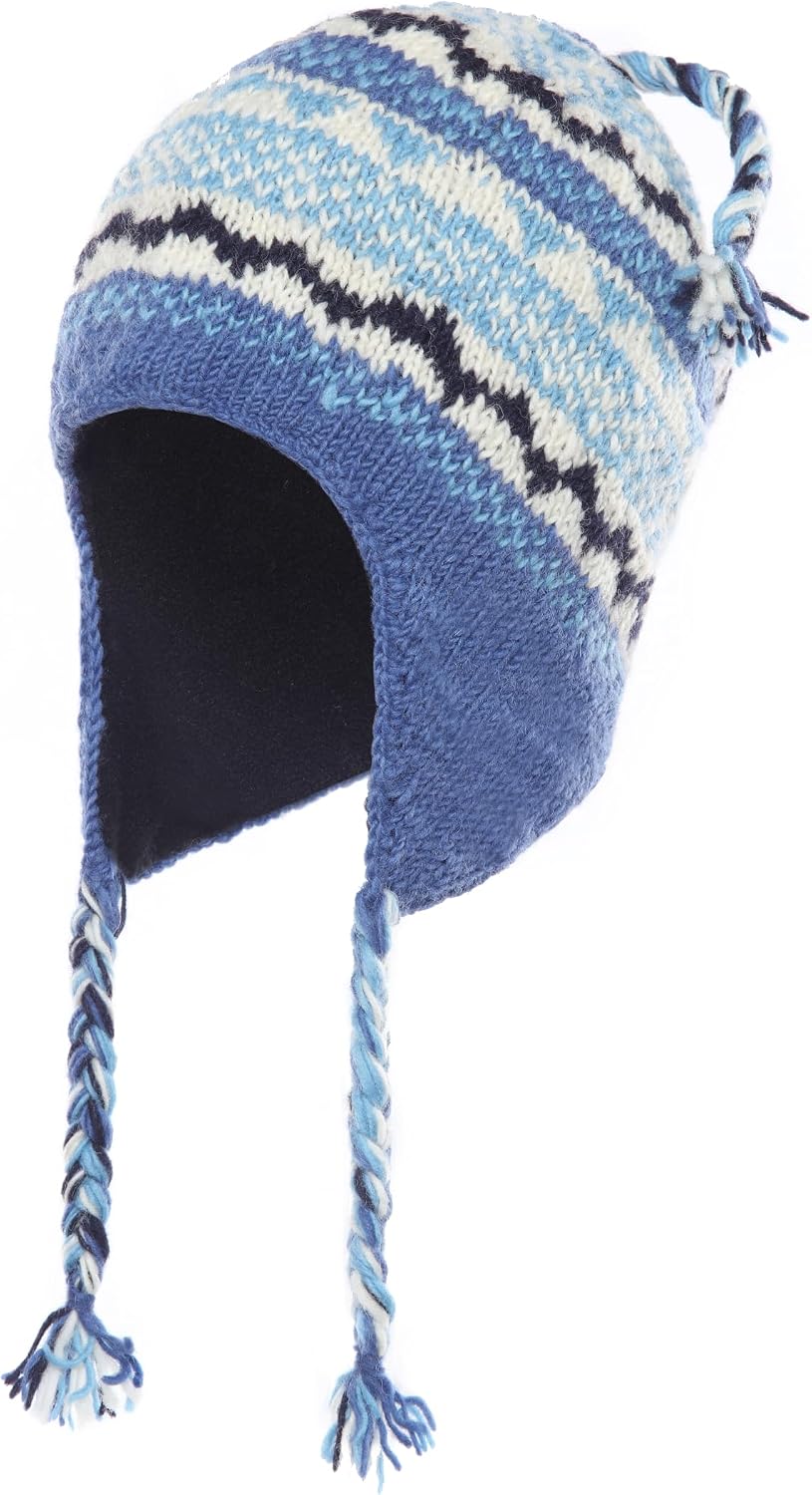 THE COLLECTION ROYAL Woolen Fleece Lined Fair Isle Knitted String Ear Flap Beanie Sherpa Christmas Beanie Hat