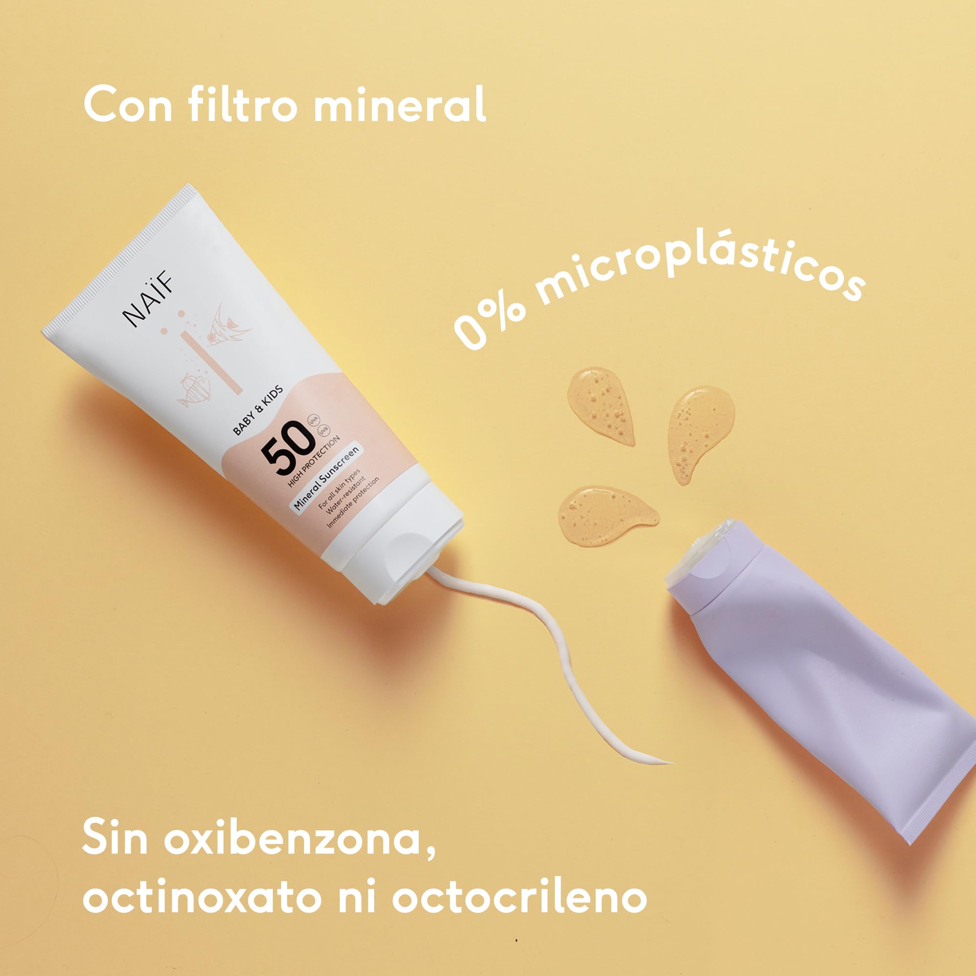 Naïf Protector Solar Mineral para Bebés y Niños – FPS 50, sin perfume, protección UVA/UVB, resistente al agua, dermatológicamente probado, sin microplásticos – 100 ml