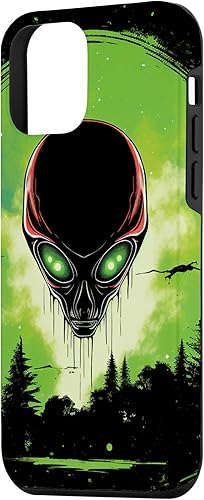 Vista 29 de iPhone 14 Pro Max Cute Green Alien Head UFO Space Face Alien Case