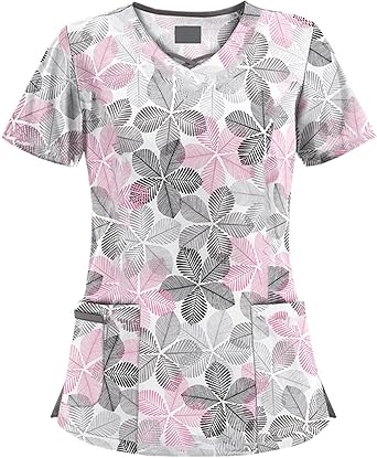 OIOLOYJM Printed Scrub Tops Women Short Sleeve V Neck Plus Size Scrubs for Womens Nursing Uniforms Shirts with Pockets