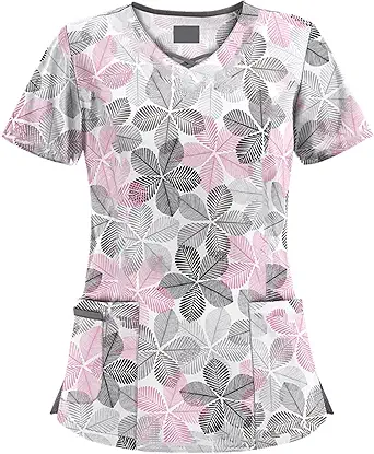 OIOLOYJM Printed Scrub Tops Women Short Sleeve V Neck Plus Size Scrubs for Womens Nursing Uniforms Shirts with Pockets
