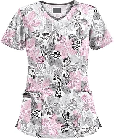 OIOLOYJM Printed Scrub Tops Women Short Sleeve V Neck Plus Size Scrubs for Womens Nursing Uniforms Shirts with Pockets
