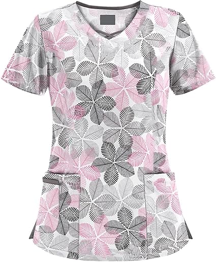 OIOLOYJM Printed Scrub Tops Women Short Sleeve V Neck Plus Size Scrubs for Womens Nursing Uniforms Shirts with Pockets
