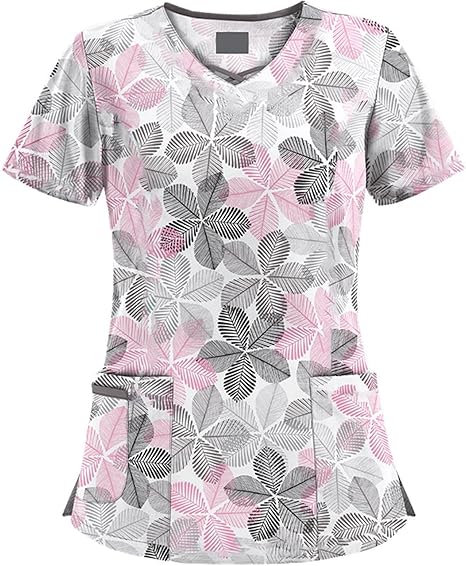 OIOLOYJM Printed Scrub Tops Women Short Sleeve V Neck Plus Size Scrubs for Womens Nursing Uniforms Shirts with Pockets