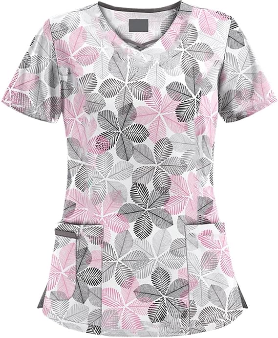 OIOLOYJM Printed Scrub Tops Women Short Sleeve V Neck Plus Size Scrubs for Womens Nursing Uniforms Shirts with Pockets