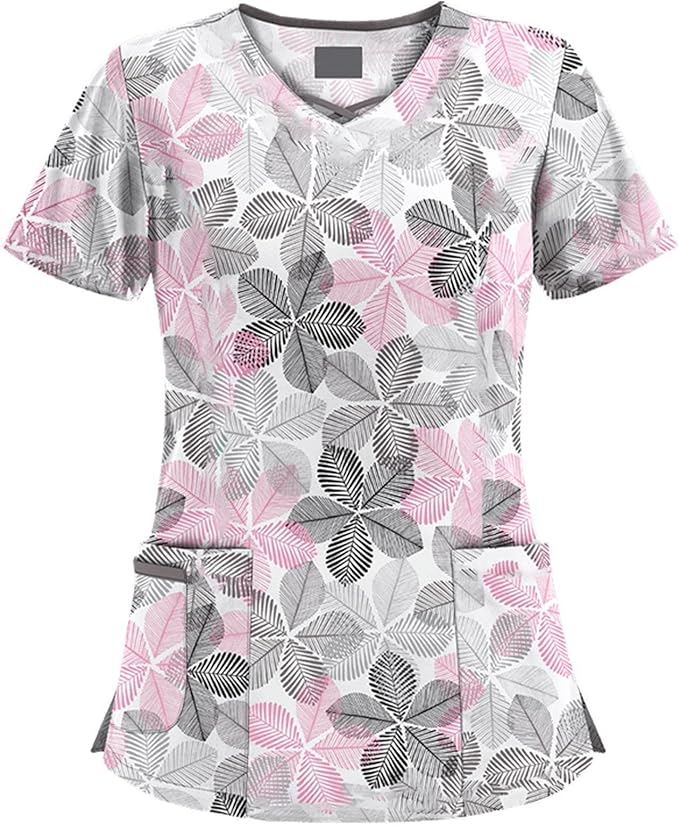 OIOLOYJM Printed Scrub Tops Women Short Sleeve V Neck Plus Size Scrubs for Womens Nursing Uniforms Shirts with Pockets