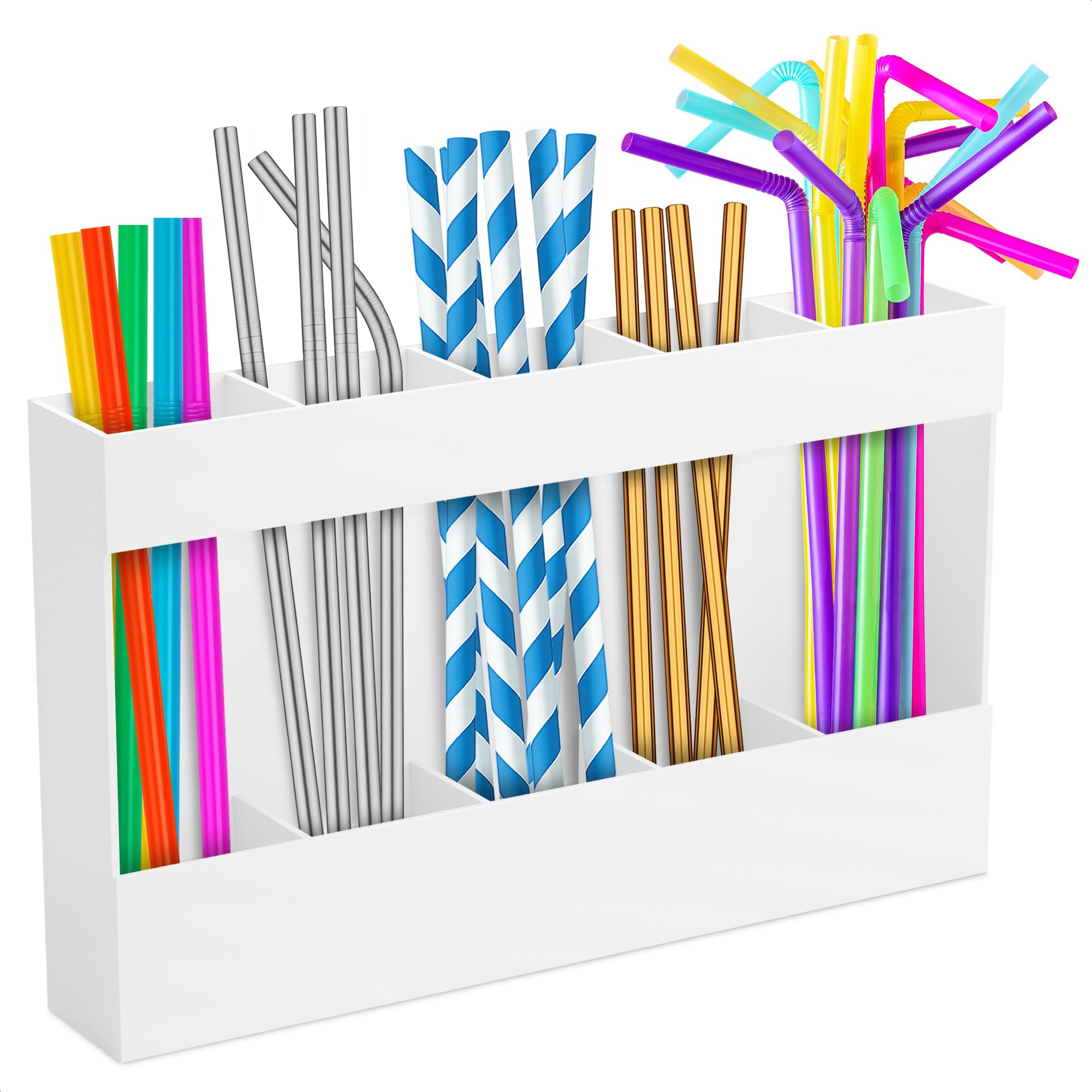 Peel and Stick Straw Holder for Cabinet Door, 9.5 Inch White Plastic