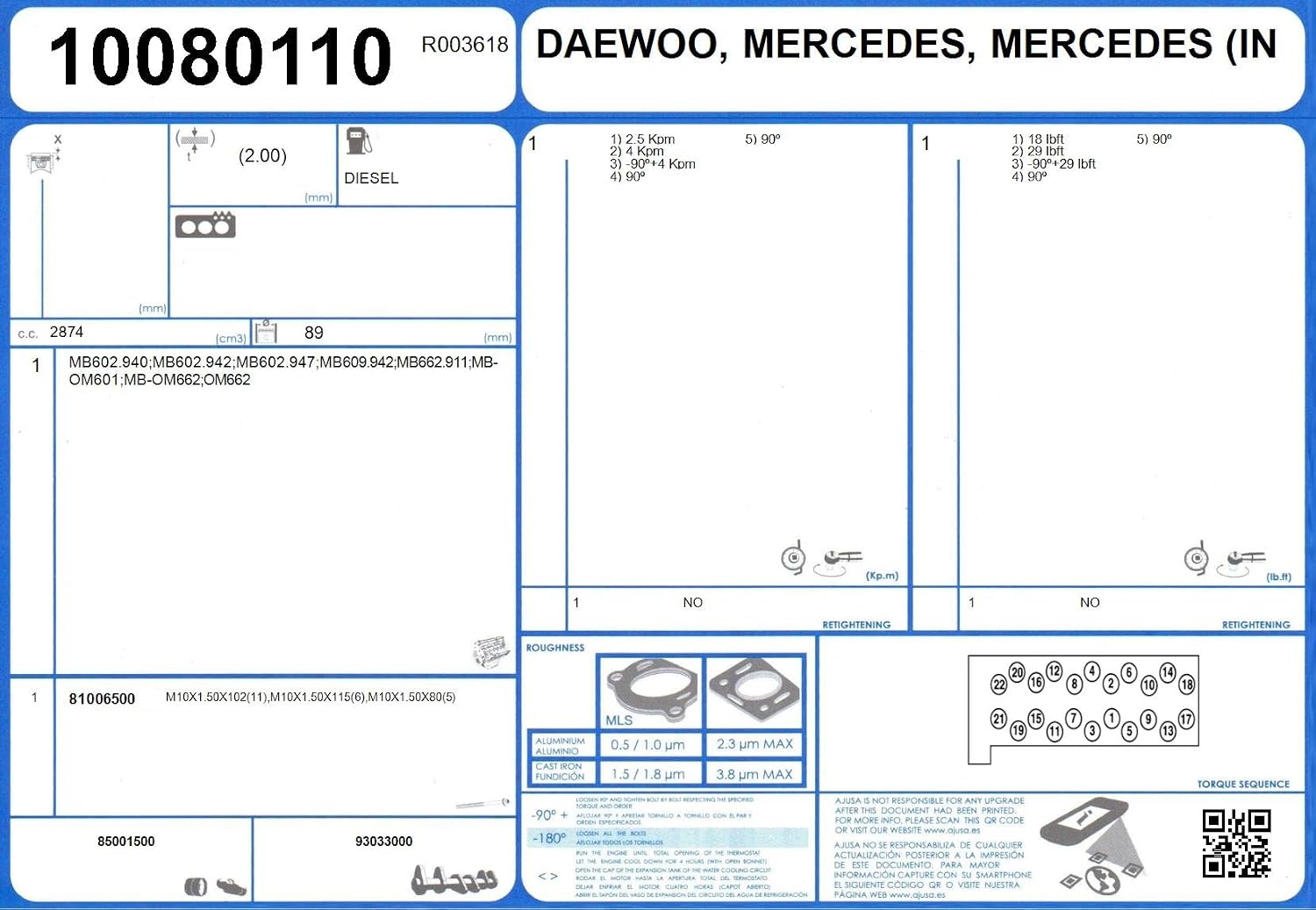 Ajusa 10080110 Gasket cylinder head