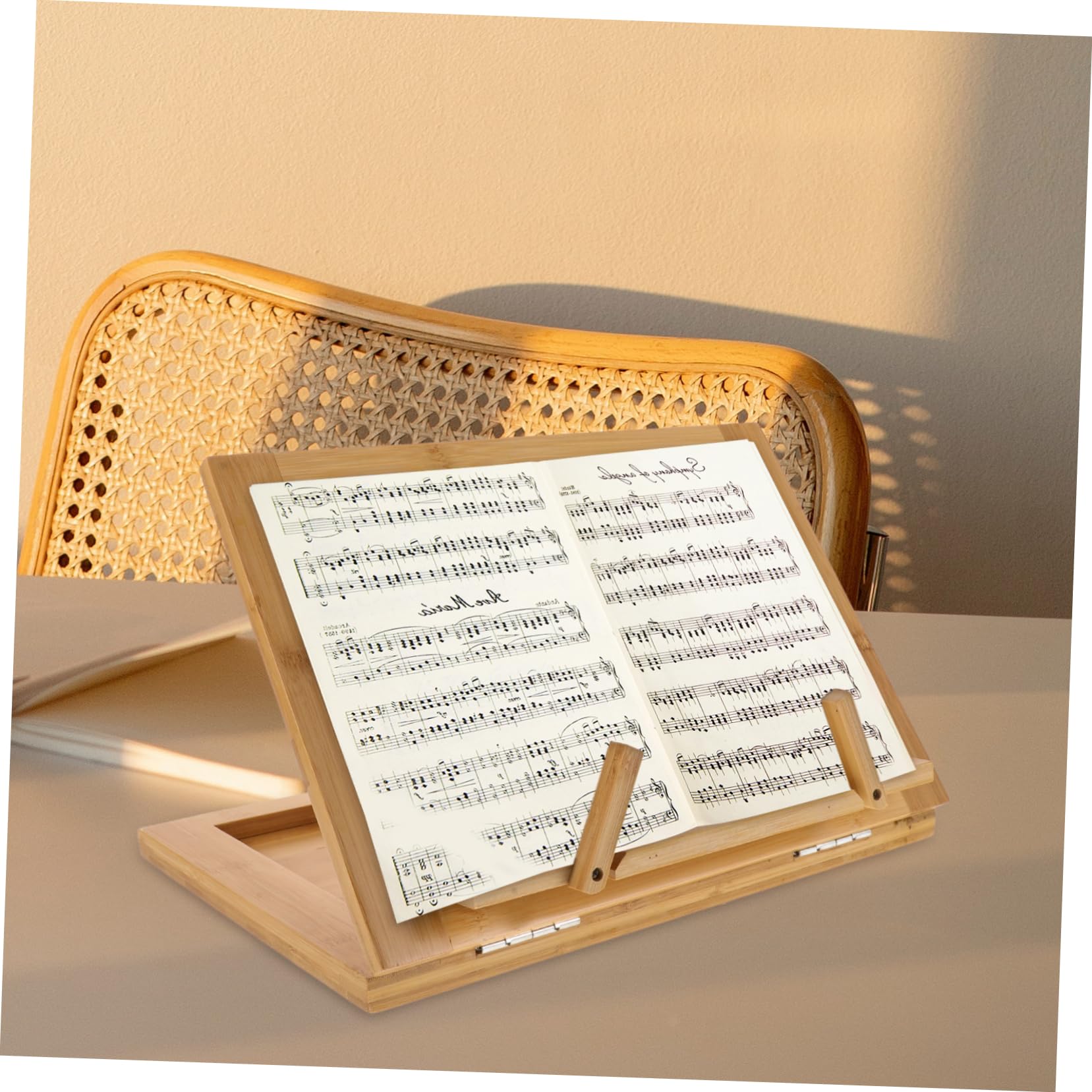 Leggio da Tavolo in Bambù per Spartiti Musicali e Libri, Supporto Organizzato e Protettivo, Design Beige Portatile per Uso Multi-occasione