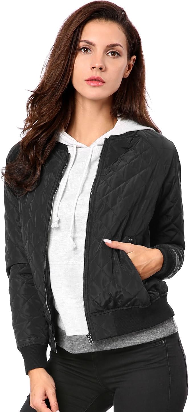 Allegra K Women's Quilted Zip Up Raglan Long Sleeve Bomber Jacket - Image 2