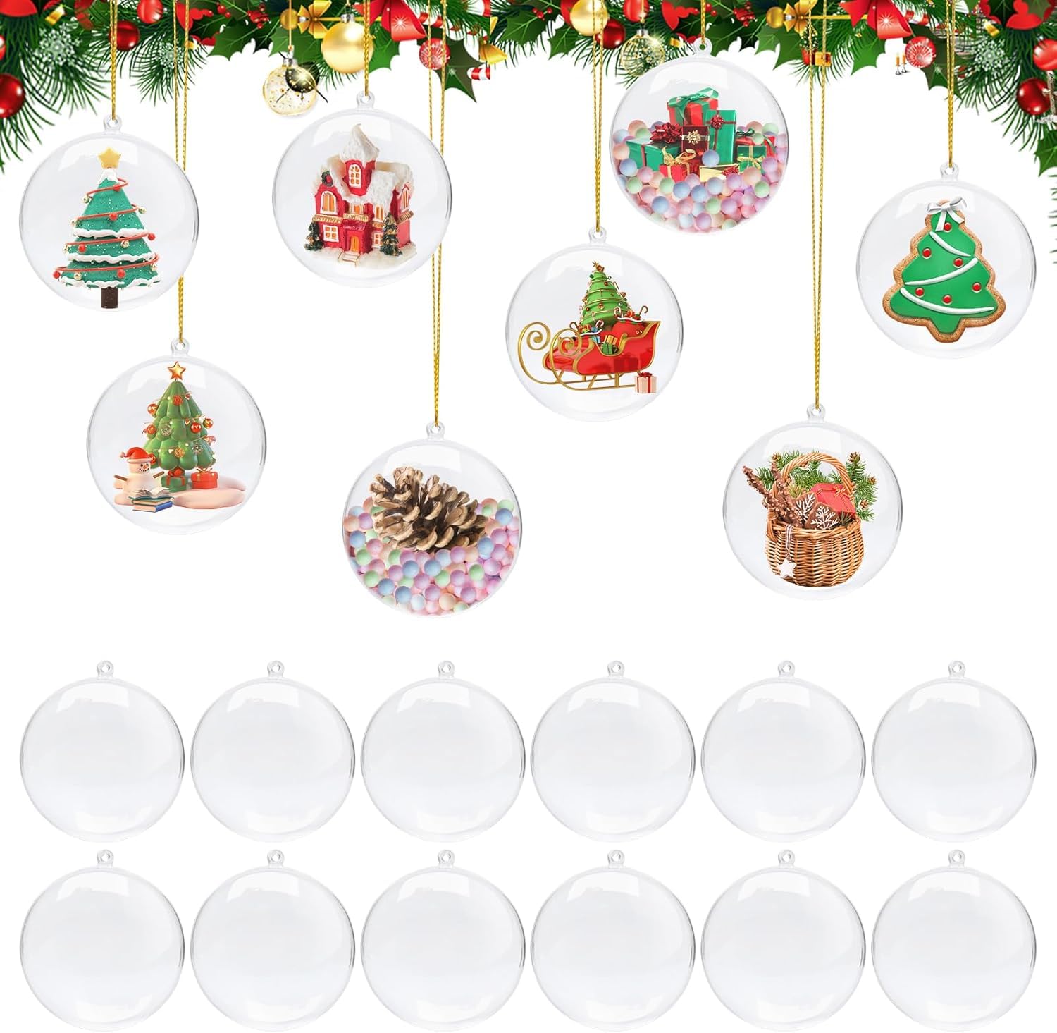 CIRULLI 22 Bolas Transparente acrílicas de árbol de Navidad, Colgantes Adecuadas para decoración del hogar(8CM)