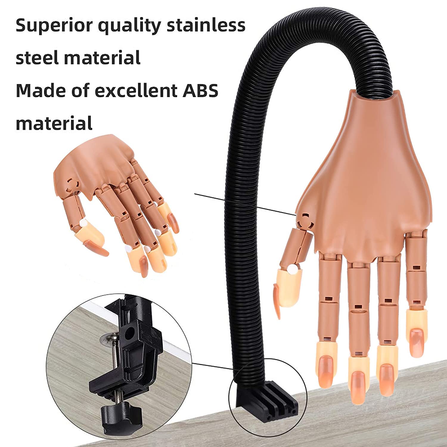 Store2508 Nail Art Mannequin Hand, Nail Art Practice Hand Flexible Movable False Fake Hands with 100pcs Nail Tips for Art Display for DIY Manicure 4