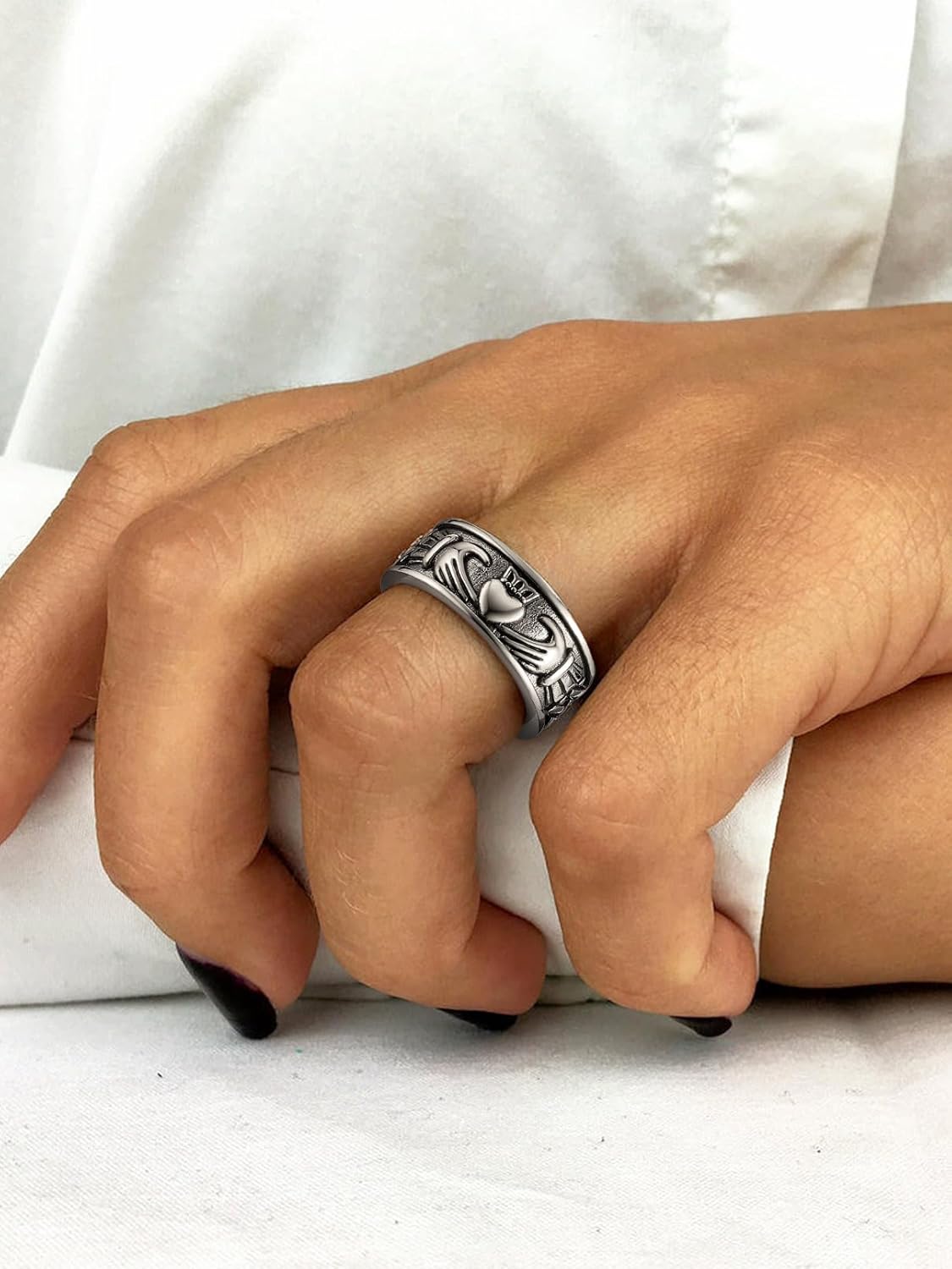 FaithHeart Claddagh Rings for Love, Stainless Steel/18K Gold Plated Women Men Wedding Band Ring Personalized Custom - Image 7