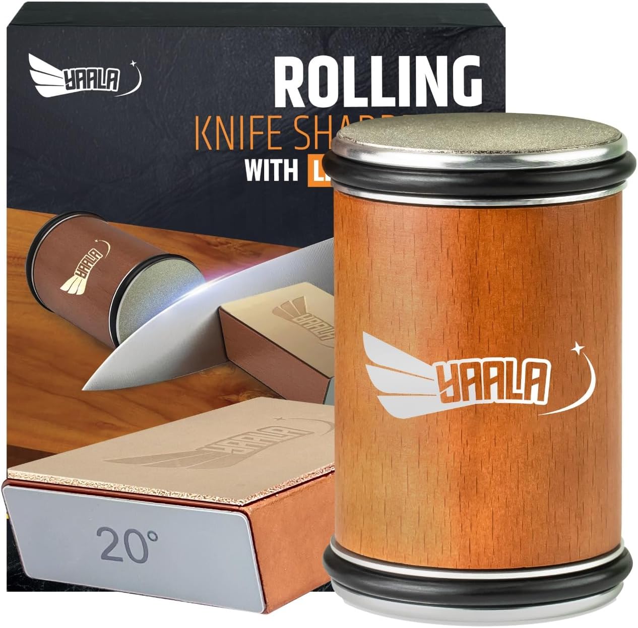 Rolling Knife Sharpener Kit with Leather Strop – Easy Knife Sharpening at 15° & 20° Angles – Magnetic Holder for Safe, Precise Sharpening – Great Kitchen Gift for Home Cooks
