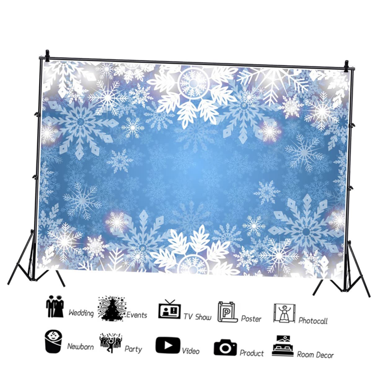 Fondale Fotografico Natalizio 270x180 Cm in Vinile Fiocchi di Neve | Telo Sfondo per Natale e Inverno, Stampa Decorativa, Formato 1 Pezzo, per Allestimenti Fotografici