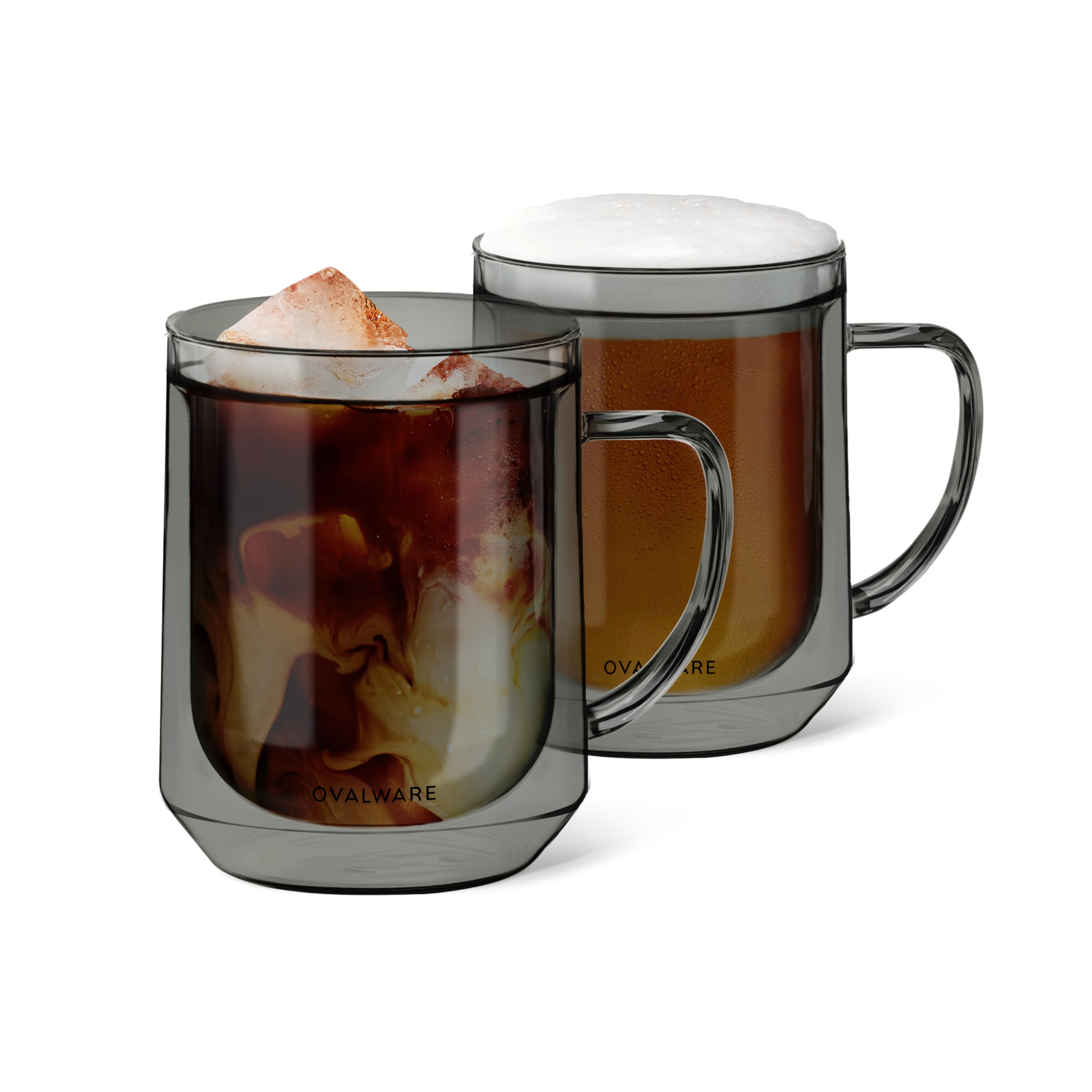 Double Wall Glass Mugs  Set of 2, 500ml | Ovalware Stealth Gray