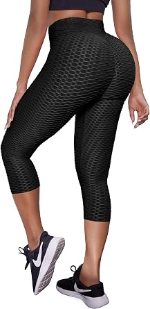 Leggings Womens High Waist Yoga Pants Butt Lift Tummy Control Leggings Textured Scrunch Booty Tights with Side Pockets,Black,XXL