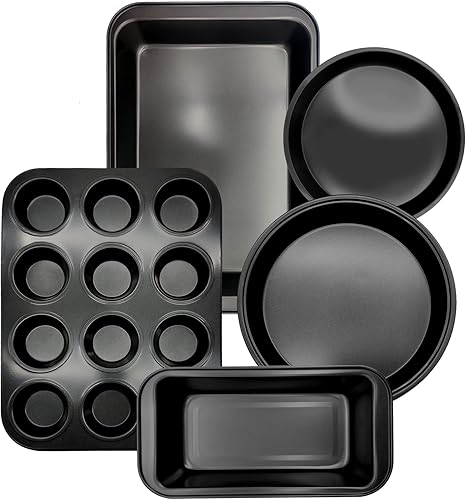 PINVNBY Juego de moldes para hornear, juego de utensilios para hornear antiadherentes con bandeja para hornear, molde para magdalenas, molde redondo