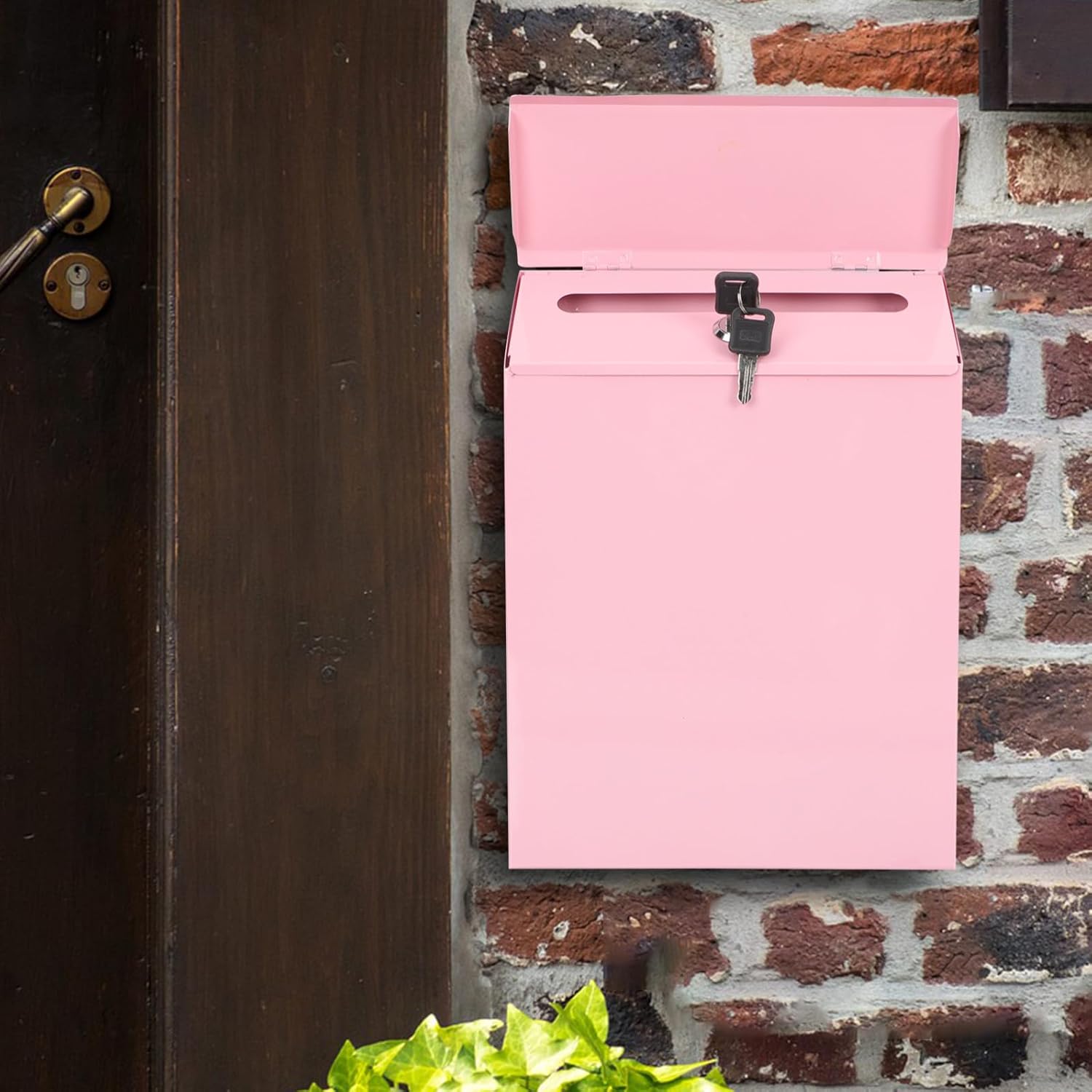Wall-Mounted Lockable Iron Mailbox with Key Multi-Function Household Suggestion Box for Home Accessory Pink Box Lock Easy Installation